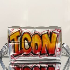 ICON Quilted Airbrush Graffiti Shoulder Bag Crossbody Purse Genuine Leather